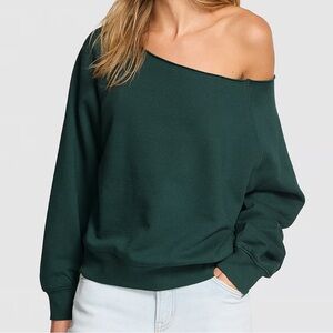 PINK Victoria's Secret Dark Green Off-Shoulder Sweatshirt NWT
